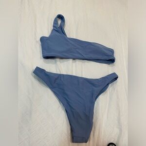 Blue One Shoulder Bikini Top and Bottoms